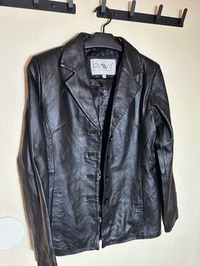 Black Leather Button-Front Women's Jacket vintage Pavi